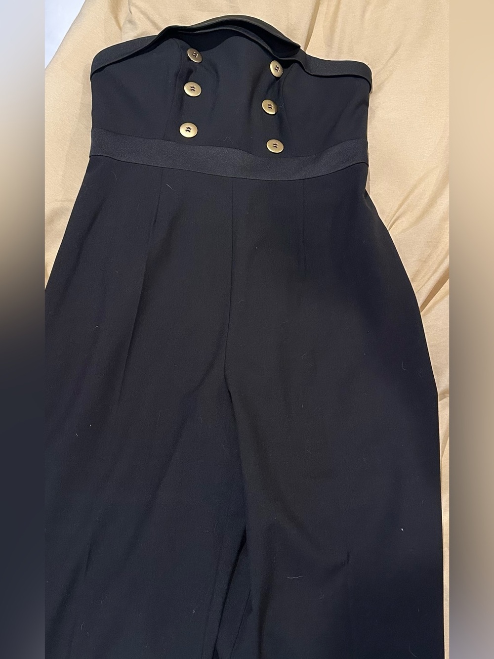 Free People black High-Waist Wide-Leg Jumpsuit with Gold Buttons